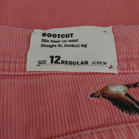 NWOT J. Crew Corduroy Mid-Rise Critters Ducks Pink Bootcut Pants -12 - Picture 6 of 9